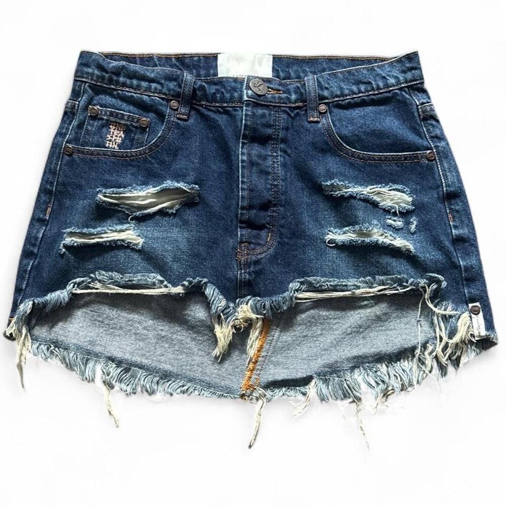 One Teaspoon Junkyard Low Waist Jean Mini Skirt Size 26 Distressed Low Rise